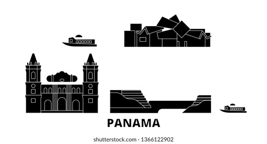 Panama flat travel skyline set. Panama black city vector illustration, symbol, travel sights, landmarks.