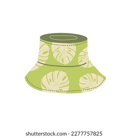 Panama with floral pattern, bucket hat. Vector illustration isolated on white background.