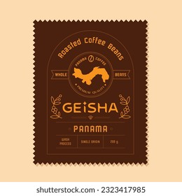 Panama Geisha premium quality coffee beans label 
designed with classic and elegant look with Panama country map icon.