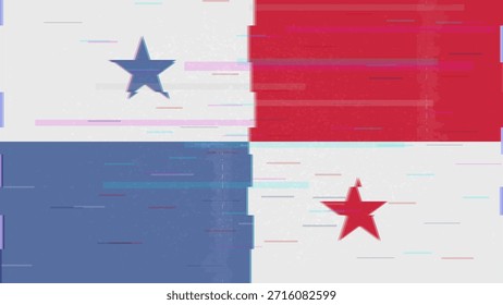 Vetor de bandeira de falha do Panamá, distorção dividida RGB, ilustração de quadro de vídeo abstrato digital