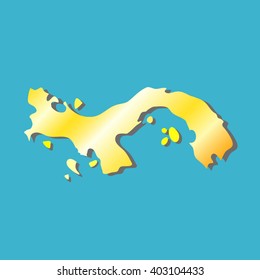 Panama golden map vector illustration isolated on blue, flat style geographical map of Panama offshore country, tax evasion scandal disclosure, journalist investigations about money laundering