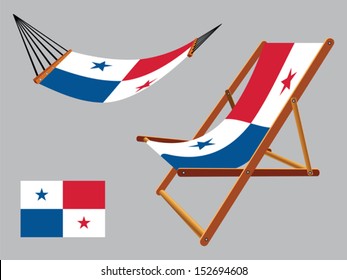 panama hammock and deck chair set against gray background, abstract vector art illustration