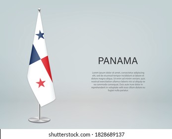 Panama hanging flag on stand. Template for politic conference banner