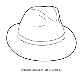 Panama Hat with band. Head Fashion accessory cap with narrow brim clothing technical illustration. Vector headgear for Men, women, unisex style, flat template CAD mockup sketch outline isolated