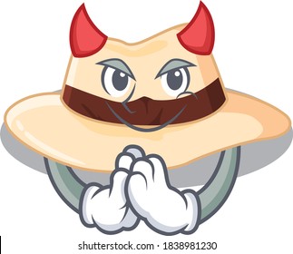 Panama hat clothed as devil cartoon character design concept