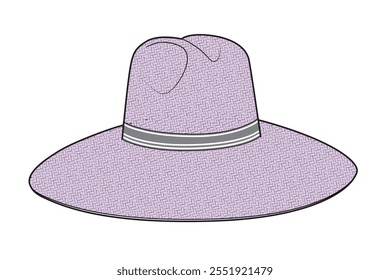 Panama hat design technical flat sketch vector mockup template.