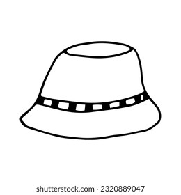 Panama hat sketch. Summer head accessory doodle isolated on white. Hand drawn vector illustration in engraving style.