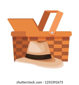 panama hat and wicker basket