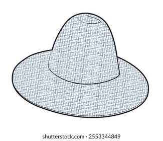 Panama hats technical flat sketch vector mockup template.