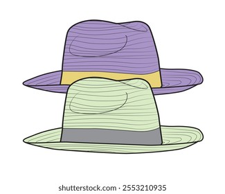 Panama hats vector design technical flat drawing.