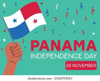 28 de noviembre, Día de la Independencia de Panamá, bandera de Panamá en mano. Tarjeta de felicitación, cartel, Plantilla de Anuncio	