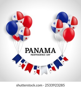 Dia da Independência do Panamá. Fundo com balões e bandeiras. Ilustração de vetor.
