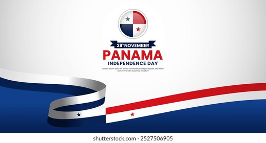 Panama Independence Day Illustration Vektorhintergrund mit wellenförmigen Band Flagge