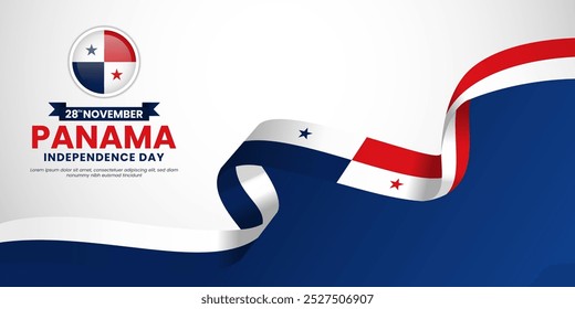 Fondo de Vector de ilustración del Día de la Independencia de Panamá con bandera de cinta ondeante