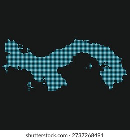 Panama Light Blue Point Grid Map on Black for Digital Banking and Fintech Hubs. Map of Panama dotted style.