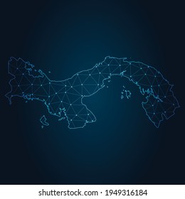 panama Map Abstract mash line and point scales on dark background. Wire Frame 3D mesh polygonal network line.