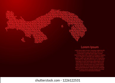 Panama map abstract schematic from red ones and zeros binary digital code for banner, poster, greeting card. Vector illustration.
