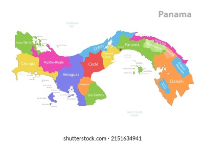 Panama map, administrative division with names, colors map isolated on white background vector