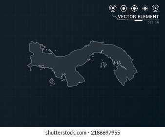 Panama map of black digital frame HUD, GUI, UI interface technology radar vector.