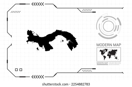 Panama-Karte des schwarzen digitalen Frame HUD, GUI, UI-Interface-Technologie Radarvektor.