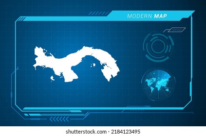 Mapa panameño del marco digital azul HUD, GUI, interfaz de interfaz de usuario vector de radar.