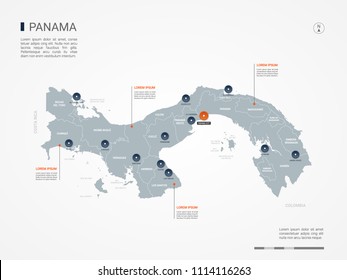 Panama map with borders, cities, capital Ciudad de Panamá and administrative divisions. Infographic vector map. Editable layers clearly labeled.