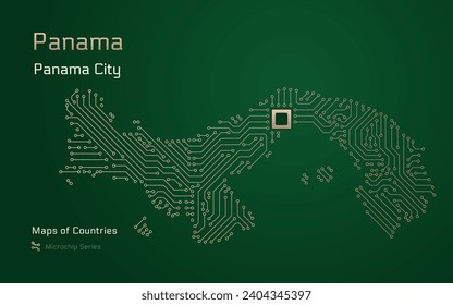 Panama Map with a capital of Panama City Shown in a Microchip Pattern with processor. E-government. World Countries vector maps. Microchip Series	
