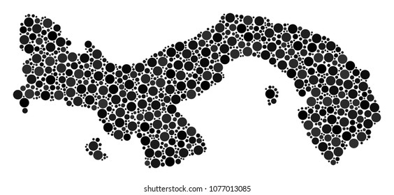 Panama Map collage of small circles in variable sizes. Random circle elements are arranged into Panama Map collage. Vector geographical map vector illustration.