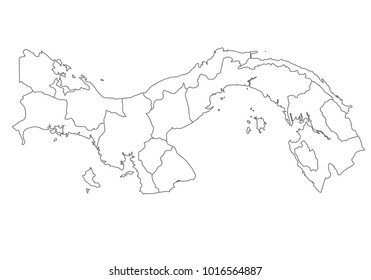 panama map with country borders, thin black outline on white background. High detailed vector map with counties/regions/states - panama. contour, shape, outline, on white.