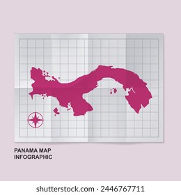 Panama map country in folded grid paper