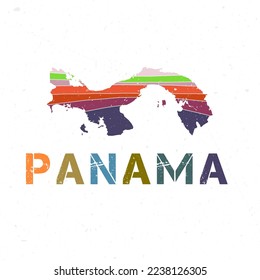 Diseño del mapa de Panamá. Forma del país con bellas olas geométricas y textura de grunge. Ilustración vectorial radiante.