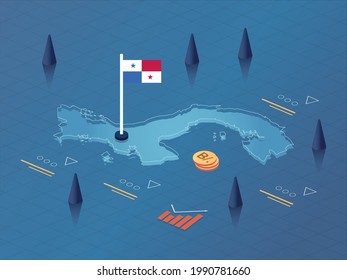 Mapa de Panamá, Bandera y Moneda Diseño de Isometric Business and Economics Vector Ilustración