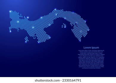 Panama map from futuristic concentric blue circles and glowing stars for banner, poster, greeting card