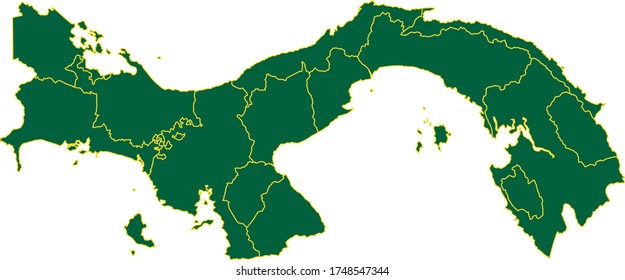 Panama map in green color and yellow border on white background. Vector illustration.