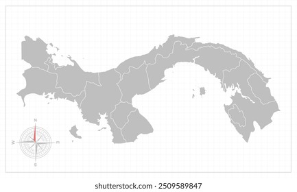 Panama map with grey style and compas element.