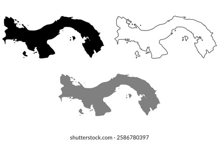 panama map illustration isolated on background. map in black, gray, and outlines	
