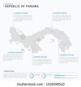 Panama map infographics with abstract pixelated dot pattern on white background. Stylized map concept with elementsl. - Vector illustration
