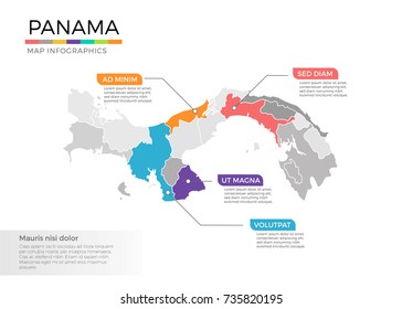 Panama map infographics vector template with regions and pointer marks