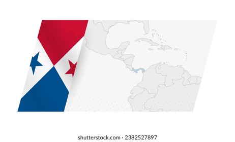 Panama map in modern style with flag of Panama on left side. Vector illustration of a map.