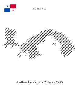 Panama map from pattern of black slanted parallel lines. Panamanian map with gray diagonal lines. Silhouette of a country made of oblique hatching. Vector illustration isolated on white.