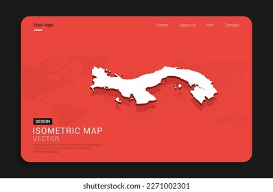 Mapa panameño rojo aislado sobre fondo oscuro con mapa 3d mundial de ilustración vectorial isométrica.