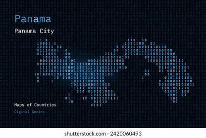 Mapa de Panamá mostrado en el patrón de código binario. TSMC. Números de la matriz verde, cero, uno. Mapas de vectores de países mundiales. Serie digital