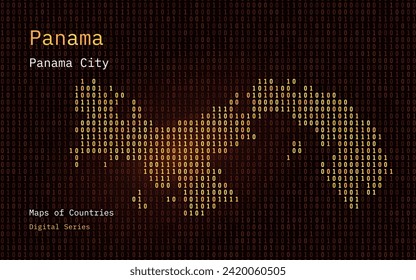 Mapa de Panamá mostrado en el patrón de código binario. TSMC. Números de la matriz verde, cero, uno. Mapas de vectores de países mundiales. Serie digital