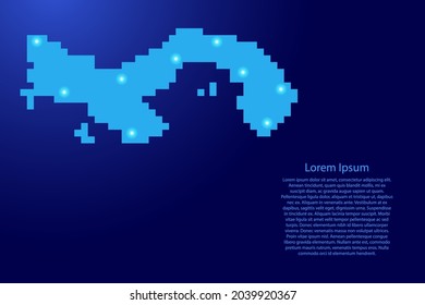 Panama map silhouette from blue square pixels and glowing stars. Vector illustration.