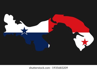 Panama map silhouette with flag on black background