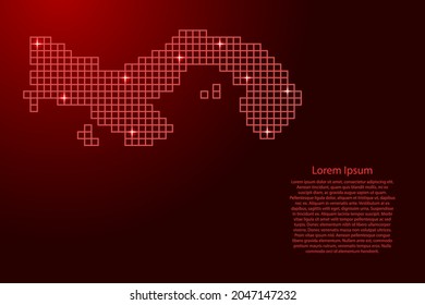 Panama map silhouette from red mosaic structure squares and glowing stars. Vector illustration.