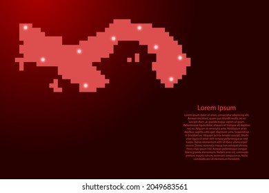 Panama map silhouette from red square pixels and glowing stars. Vector illustration.