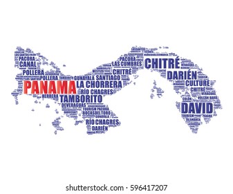 Panama map silhouette vector tag cloud