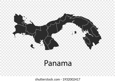 Panama map vector, black color. isolated on transparent background