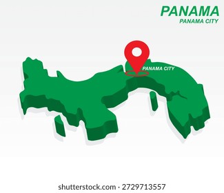 Panamakarte Vektor, Panama City Capital Marker auf Grün 3D Country Shape, Panama Infografik Design, Editierbare Zielzeiger Panama Geografie